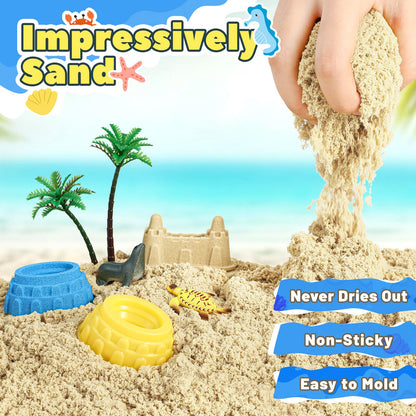 FRUSE Ocean Sensory Bin,Play Sand Art Kit with 2.2lbs Play Sand,12 Sea Animal Toys,Sand Molds,Role Play Beach Toy Sandbox Toys for Toddlers 3 4 5 6 7