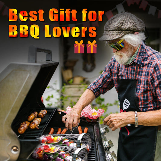 [Upgraded] Grill Basket 2 Pcs (Size XXL), Dishwasher Safe Rolling Grilling Baskets for Outdoor Grilling, Stainless Steel BBQ Grill Basket for Veggies, Grill Nets Cylinder, Gifts for Men/Dad