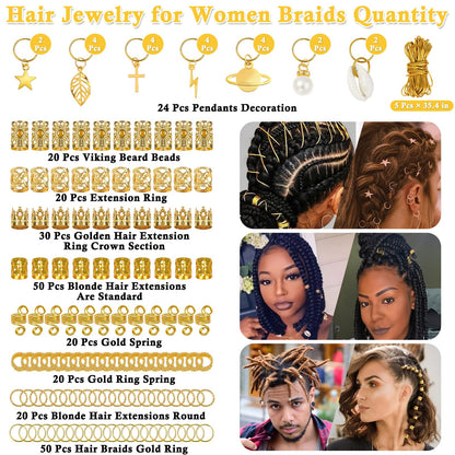 Lucomb 259 Pcs Hair Jewelry, Hair Accessories for Braids Silver Loc Jewelry for Hairs Dreadlocks Braid Jewelrys Hairs Cuffs Clips Dreadlock Accessories for Women's Loc Charms Rings Decoration