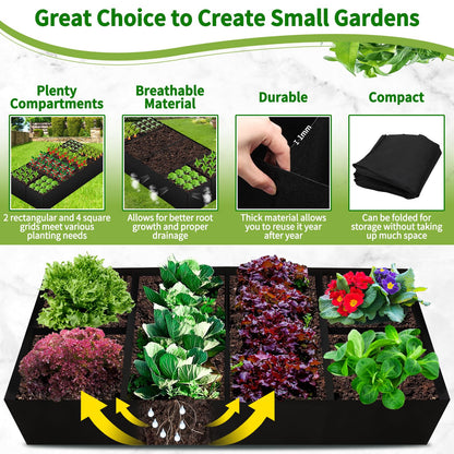 Fabric Raised Garden Bed, 6 x3 x1 FT Large Garden Grow Bags Rectangle Breathable Planting Containers with 4 Grids Reusable Heavy Pot Garden Tools for Vegetables Flowers Plants(128 Gallon Vol.)