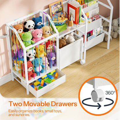 HOOBRO Kids Bookshelf and Toy Storage, 4-in-1 Book Shelf for Kids Rooms, Toy Storage Organizer with Stuffed Animal Storage, Drawer and Rolling Bin, Toddler Shelf for Nursery, Playroom, White WT39CW01
