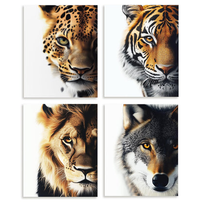 DOODLREAM 4 Pack Unframed Waterproof Animal's Face Decors Canvas Wall Art Tiger Lion Wolf's Head 8 x 10 Inch Canvas Wall Posters for Home Room Office Decoration Gift