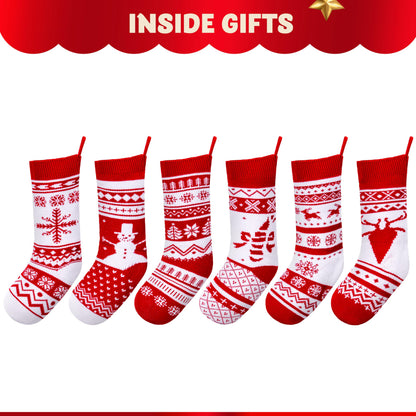 JOYIN 6 Pack 18" Christmas Knit Stockings, Large Rustic Yarn Xmas Stockings Bulk, Cable Knit Xmas Stockings with Snowflake Snowman Reindeer Character for Christmas Tree Fireplace Holiday Decorations