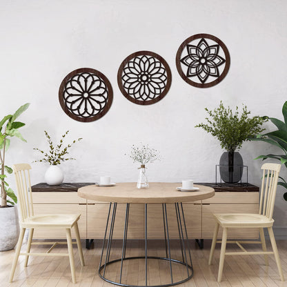 Blulu 3 Pcs Thickened Rustic Wood Wall Decor Rustic Wood Round Wall Art Farmhouse Hanging Decoration for Indoor Outdoor Living Room Bedroom Home Office Kitchen Decoration, 10 Inch(Round,Brown)