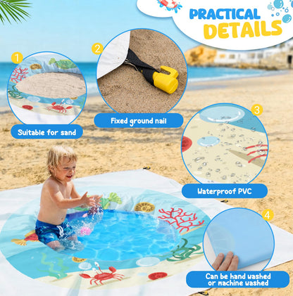 Baby Beach Pool，Kiddie Pool and Beach Blanket，2 in 1 Toddler Paddling Pool，Beach Toys for Infant Kids Boys and Girls with Portable Water Bag