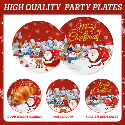 Nisdfeal168 Pcs Premium Christmas Party Tableware Set Santa & Snowman Themed Disposable Plates, Napkins, Cups, Cutlery for 24 Guests | Holiday Dinnerware for Festive Gatherings