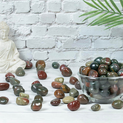 "Crocon 1LB Fancy Bloodstone Tumbles Stones and Crystals Bulk 2000+ Carats Natural Crystal Kit for Reiki Healing Crystal Polished, Tumble Stones, Chakra Balancing, Gift, Home Decor Size : 20-25 mm "