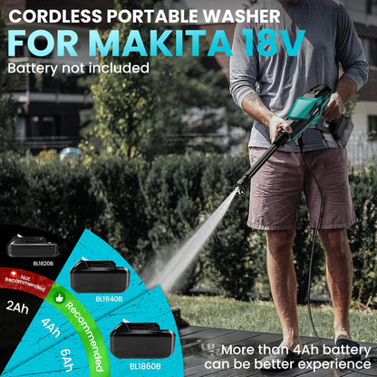 Cordless Portable Washer for Makita 18V Battery, 800 PSI Portable Handheld Washer with Brushless Motor, 6-in-1 Nozzle, 3 Level Adjustable for Car Yard Fence Wall Clean (Battery Not Included)