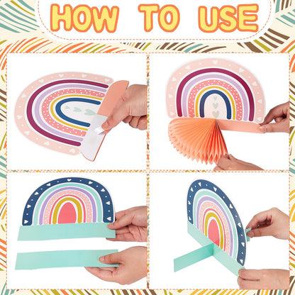 Marspark 10 Pcs Rainbow Honeycomb Centerpiece Rainbow Teamed Easter Birthday Party Table Decoration Supplies Pastel Table Sign Boho Decor Heart Paper Centerpiece for Baby Shower Wedding Decor