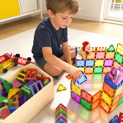 Coodoo 60 PCS Magnetic Building Tiles Kids Toys STEM Magnetic Blocks Sensory Toys Kids Games Magnet Building Toy for Boys and Girls Aged 3+, Kid Brain Development Preschool Kindergarten Toddler Toy