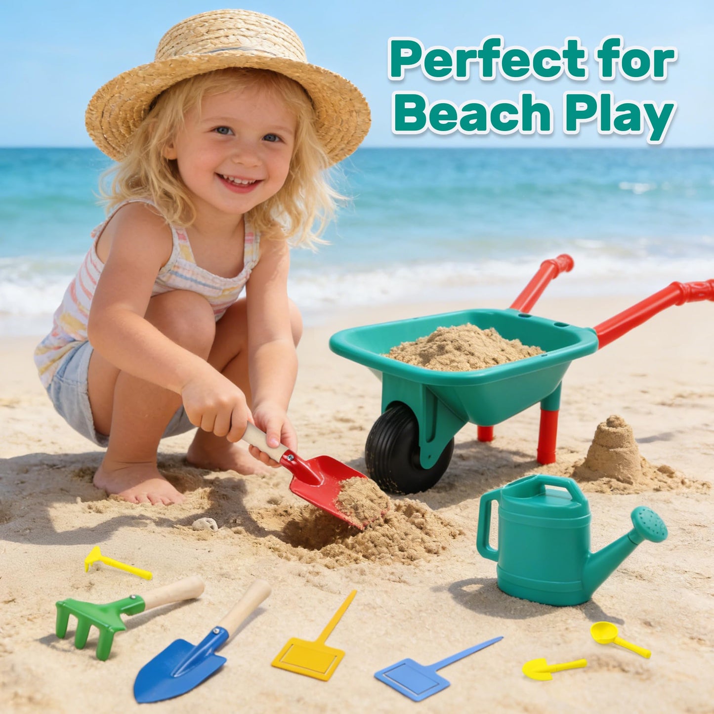 CUTE STONE Kids Gardening Set, Plant Growing Kit with Wheelbarrow, 3 Metal Garden Tools & Kids Grow House with Upgraded Irrigation, Outdoor Indoor STEM Toys for Toddlers 3+
