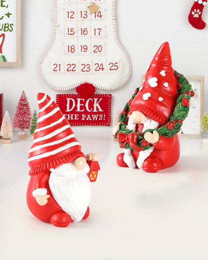iStatue Set of 2 Resin Christmas Gnomes, 4.3'' Adorable Hand-Painted Tabletop Tomte Collectible Figurines Christmas Decorations for Home and Garden (Xmas)