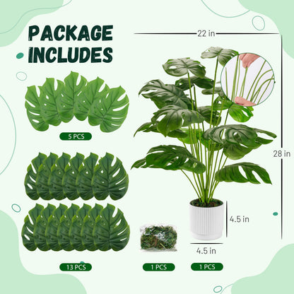 Der Rose 28" Fake Plants Large Artificial Monstera Faux Potted Plants Indoor Tall for Outdoor Living Room House Floor Front Porch Tree Decor