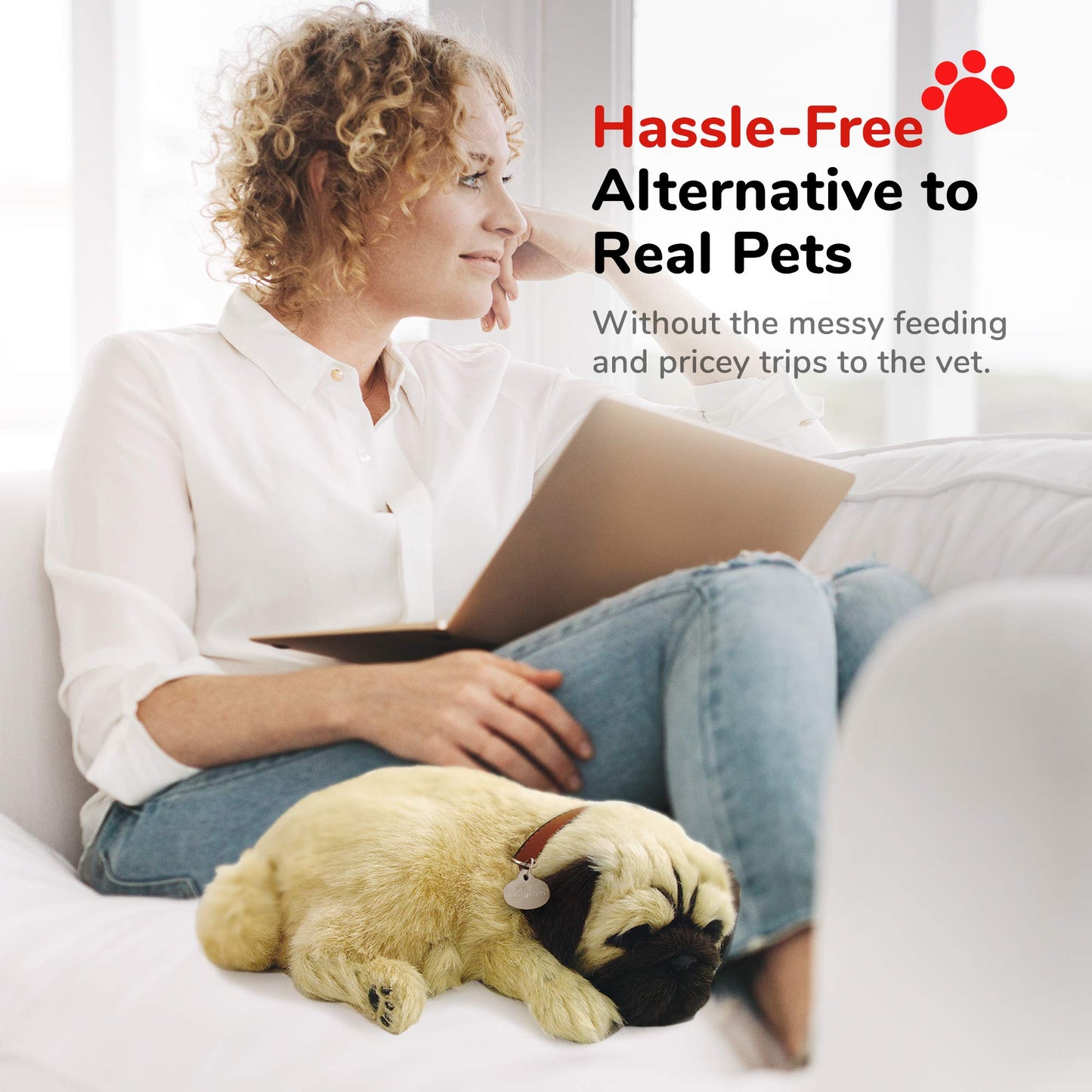 Perfect Petzzz Original Petzzz Huggable Pug Puppy, Realistic, Lifelike Stuffed Interactive Pet Toy, Companion Pet Dog with 100% Handcrafted Synthetic Fur