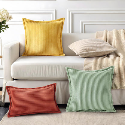 Mecatny Corduroy Throw Pillow Covers 26x26 Set of 2, Neutral Decorative Soft Boho Couch Pillow Covers with Broadside for Sofa Living Room, Mustard Yellow