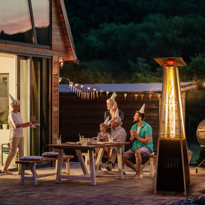 PATIOPIA 48,000 BTU Flame Pyramid Pool Heater With Cover, Triple Safety Protection Portable Patio Heater with Patio Cover, Warm Glass Tube with Durable Wheels-Black