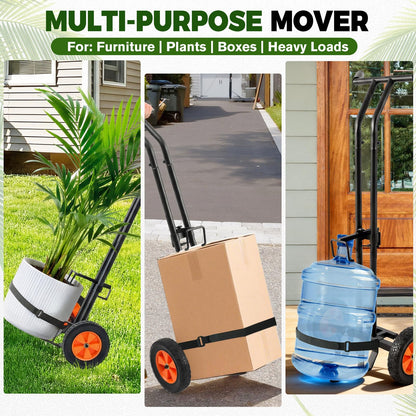AUROPEAK Rolling Plant Caddy with Wheels Heavy Duty, Plant Dolly with Adjustable Forks and Grips,Suction Cups,Potted Plant Mover,Indoor & Outdoor Plant Trolley Cart with Strap for Planter Flower Pots