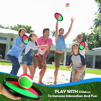 Charniol Kids Toys Toss and Catch Game Set Beach Game Outdoor Ball Sports Games Toss and Catch Ball Nylon Toys for Kids Adults (Pink, Green, Black,12 Paddles 6 Balls)