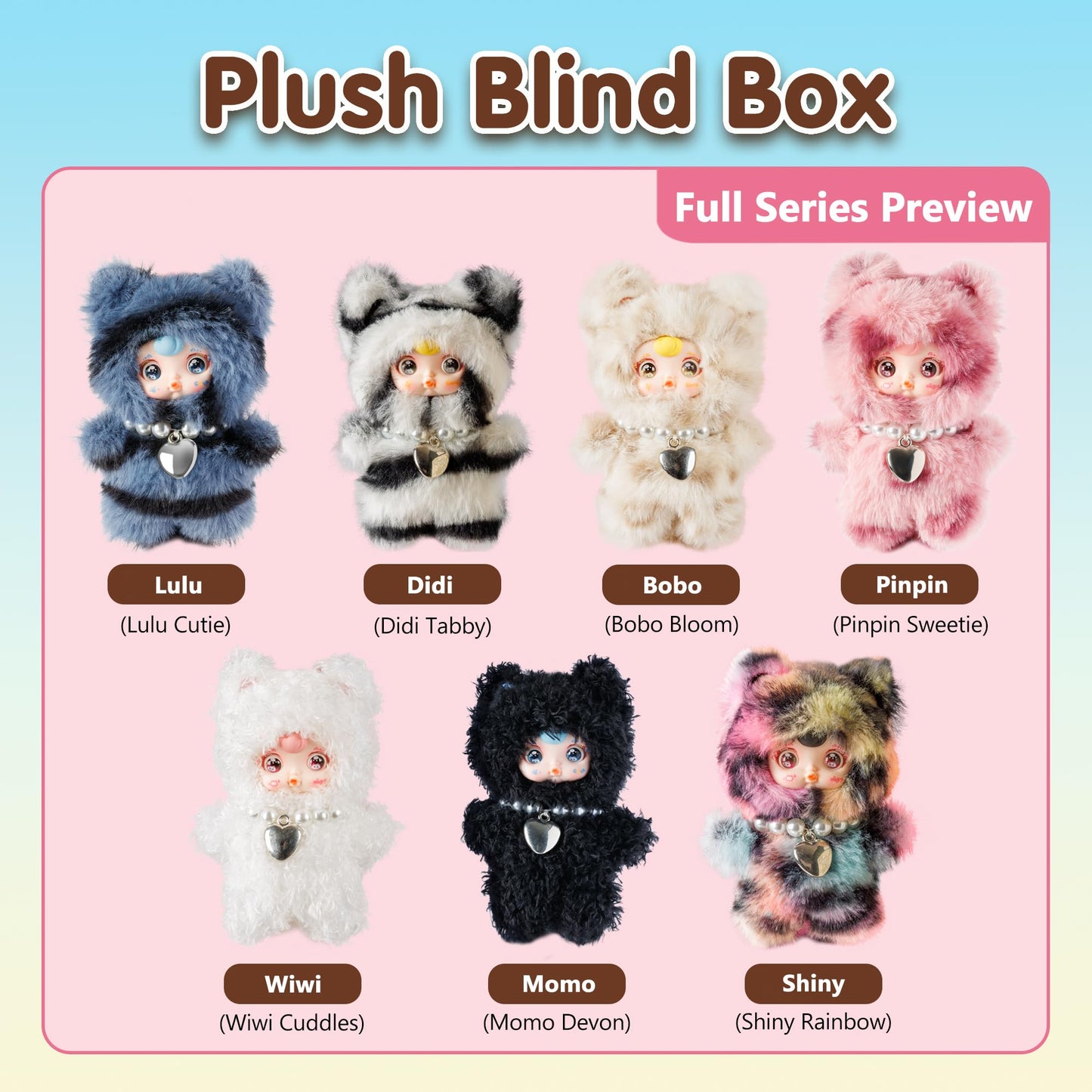 Plush Blind Box, Kawaii Cute Mini Plush Doll Keychain, Random 1 of 7 Styles with Secret Edition, Movable Eyes Design, Collectible Plush Figure Toys, Gift for Kids Girls Teens & Adults (Single Box)