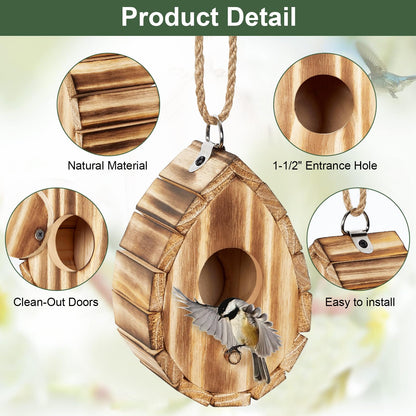 CLACKIBUKVYZ Hummingbird House,Wooden Birdhouse for Outside,Hanging Small Bird Houses,Wild Bird Nesting Box Outdoor Bird House for Bluebird,Finch,Cardinals