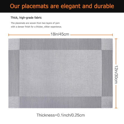 Uolr Placemats Set of 6 Washable&Wipeable Silver Place mats for Dining Table Kitchen Indoor Outdoor Table Mats Heat Resistant Non Slip Woven Vinyl Table Placemats (Grey，6PCS)