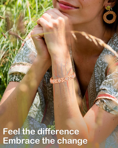 Feraco Pure Copper Bracelets for Women, 5X Ultra Strength Magnetic Bracelet with 5000 Gauss Magnets & Sparkling Cubic Zirconia, Upgraded Butterfly Clasp, Infinite Clover Jewelry Gift (Rose Gold)