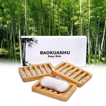 3 Pack Bamboo Wood Soap Dish Bar Soap Holder with Self Draining Tray Natural Waterfall Drain Soap Saver for Shower Bathroom Kitchen
