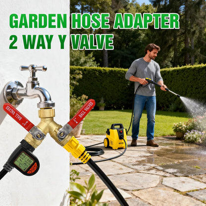 Breeze Touch Garden Hose Splitter, Brass Hose Splitter 2 Way Heavy Duty, Outdoor Water Faucet Splitter with Metal Extended Handle, Outdoor Faucet Connector for Lawn, Irrigation & Washing
