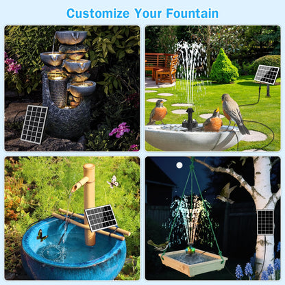 GAIZERL Solar Fountain Pump with Adjust Glass Panel, Upgrade 3.5W Solar Water Pump with Stake, 16.4ft Cable, 2000mAh Battery, Colorful Lights, Solar Powered Fountain Kits for Bird Bath, Hummingbird