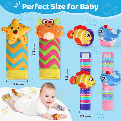 URMYWO Wrist Rattles for Baby - Rattle Socks - Foot Finder Set - Baby Toys for 0-12 Months Infant - Newborn Essentials - Early Learning Sensery Toys for Boy Girl as Shower Gifts