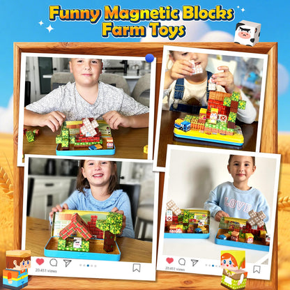 Soyee Magnetic Blocks Travel Toddler Toys Magnet Building Tiles Construction Cubes STEM Sensory Learning Farm Toys with Box Christmas Birthday Gifts for Kids Ages 3 4 5 6 7 8 Year Old Boys Girls