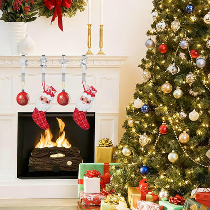 Christmas Stocking Holders for Mantle, Reusable No-Damage Hooks with Fireplace Grip Stand, Xmas Decoration Set for Hanging Stockings on Shelves, Mantel Clips for Holiday Party Home Decor Silver