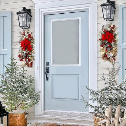 2025 Cordless Christmas Swags Prelit Teardrop Swag Christmas Staircase Decorations Artificial Stairs Christmas Garland with Lights Rustic Christmas Swag for Front Door Wall Window Stair Home Decor (A)