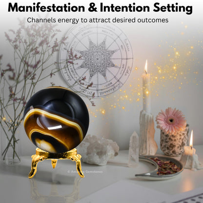 Amazing Gemstone Black Onyx Crystal Ball with Stand - 2" Inches Crystal Sphere Meditation Balls for Witchcraft and Decorative Balls