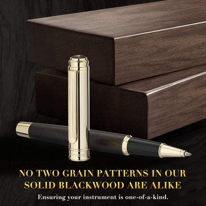 316 Luxury Journaling Pen, Nice Natural Wood for Writing, 24K Gold Accents, Schmidt refill, Fancy Rollerball, Wooden Gift Set for Men & Women, Executive & Graduation Work Christmas Pens-Blackwood