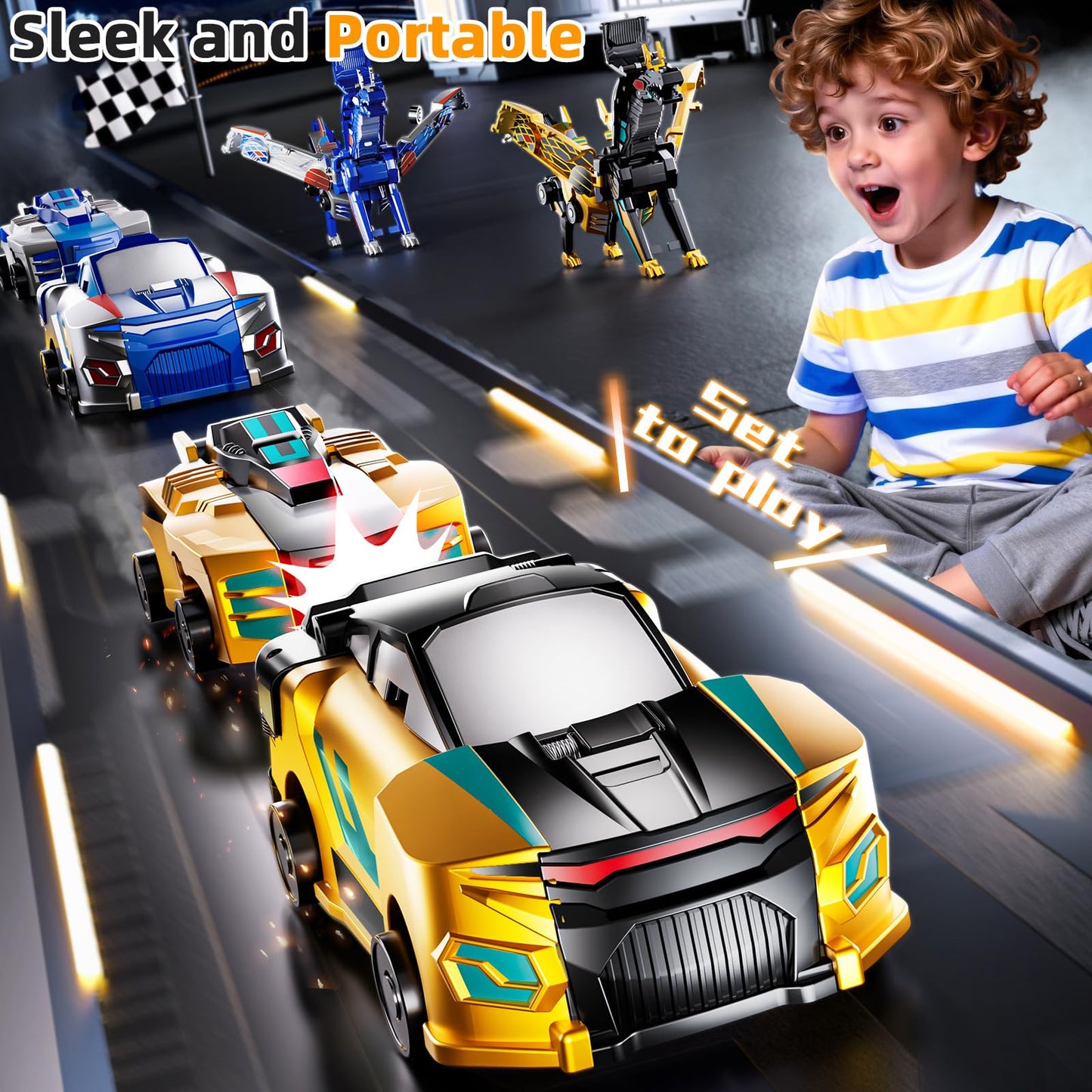 KIZONLY Collision Transforming Dinosaur Car Toy, 2 in 1 Magnet Cars Transform into Dinosaur Toys, Fun Robot Dinosaur Toy Cars Birthday Gift for Kids Boys Girls Age 4-6 6-12 Year Old