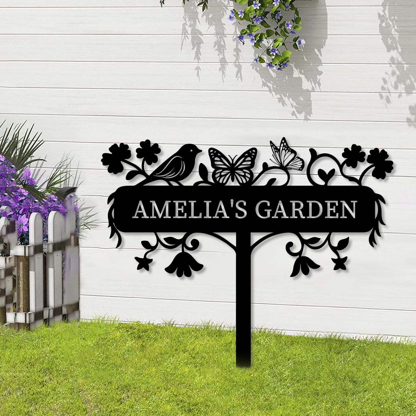 Custom Metal Garden Sign with Stake, Personalized Outdoor Name Plaque, Yard Sign for Lawn, Farm, Home Decor, Gardening Gift for Gardeners, Moms, Grandmas, Garden Lovers (Butterfly)