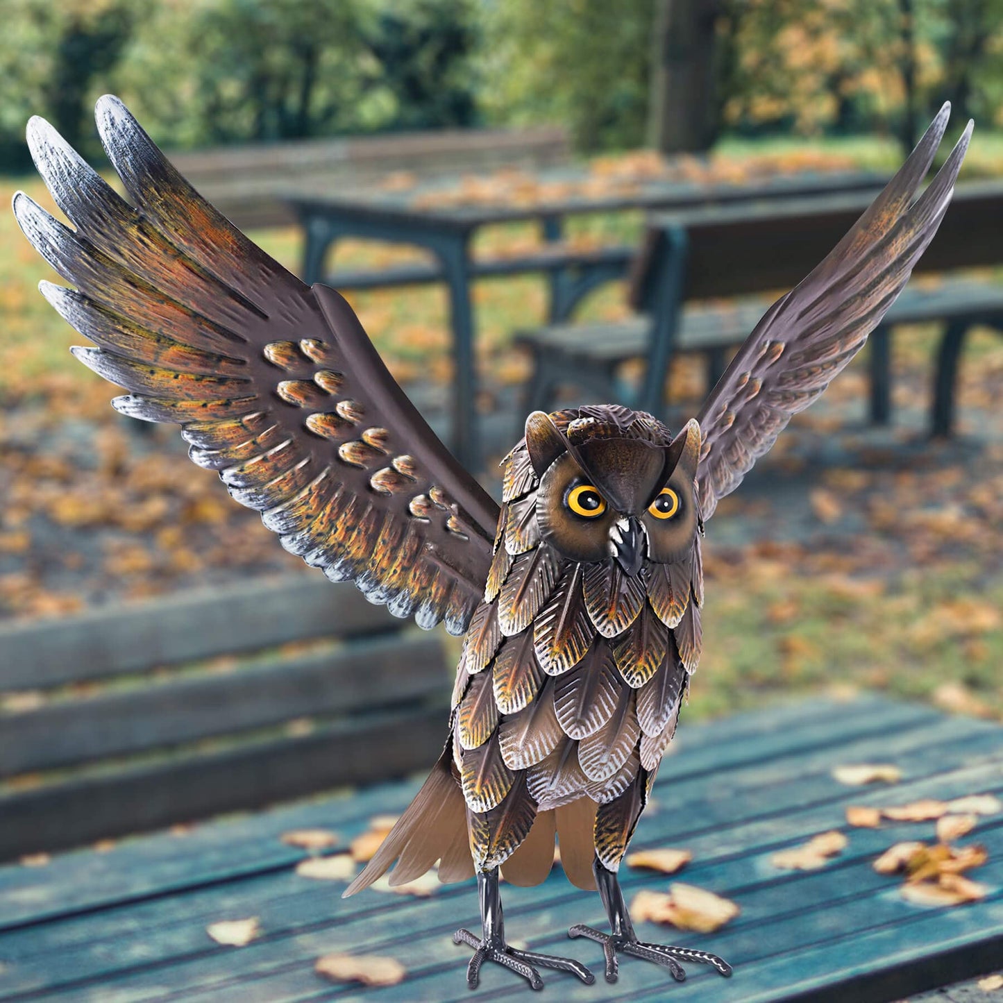 Natelf Garden Owl Sculptures & Statues, Standing Metal Bird Yard Art Sculpture for Patio Backyard Pond Outdoor Decorations