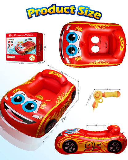 HopeRock Kids Pool Float with Water Gun - Inflatable Ride-on Swimming Toy for Boys Aged 3-8, Summer Fun (Red)