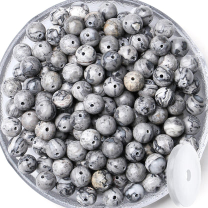 QINJIEJIE 100PCS Map Jasper Beads 8mm Natural Stone Beads Round Loose Gemstone Bead for Bracelet Beading Crystal Jewelry Making DIY Necklace Earrings 0.32"
