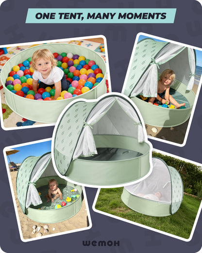 Baby Beach Tent with Pool, 3-in-1 Upgrade Pop Up UPF 50+ Sun Protection Shelter with Mosquito Net Babies Toddlers Portable Outdoor Summer Essentials for Beach, Backyard, Indoor- Green Leaves