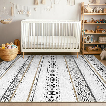 BESTSWEETIE 8x10 Area Rugs for Living Room Washable Moroccan Farmhouse Neutral Geometric Low Pile Non-Slip Soft Print Pattern Rug for Bedroom Kitchen Dining Room Entryway Black/Brown