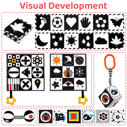 Black and White High Contrast Baby Toys for Newborn, Montessori Toys for Babies 0-6 Months Tummy Time Toys, Infant Newborn Sensory Toy 0-6 Months Soft Book for 0 3 6 6 9 12 Months Boy Girl