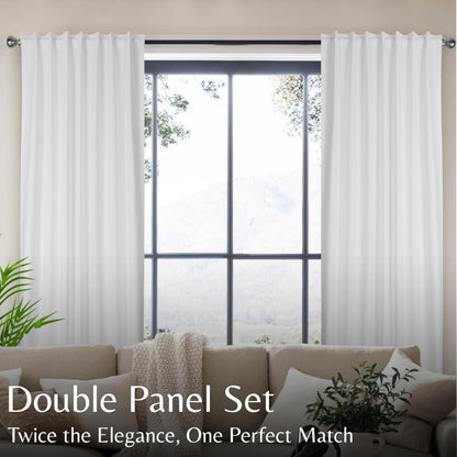 Ramanta Home 100% Cotton Light Filtering Curtains 50x72 Inch - Set of 2, White Curtain for Living Room, Bedroom, Farmhouse Cotton Textured Slub Fabric Semi Sheer Back Tab Window Linen Panels - White