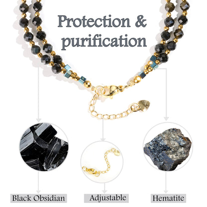 Farfume Black Obsidian - Protection & Purification - Crystal Beaded Bracelets, Chakra 4mm Natural Stone Beads Bracelets, Gemstone Spiritual Jewelry Gifts for Mother's Day