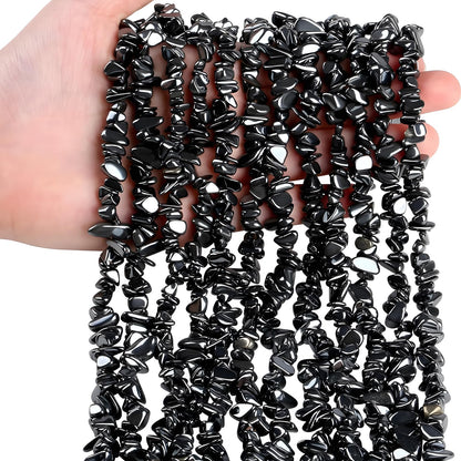 HAAMIIQII 5-8mm Natural Black Hematite Chips Beads - Genuine Real Irregular Freeform Chip Loose Gemstone Energy Healing Beads for Jewelry Making - 30 Inch Strand