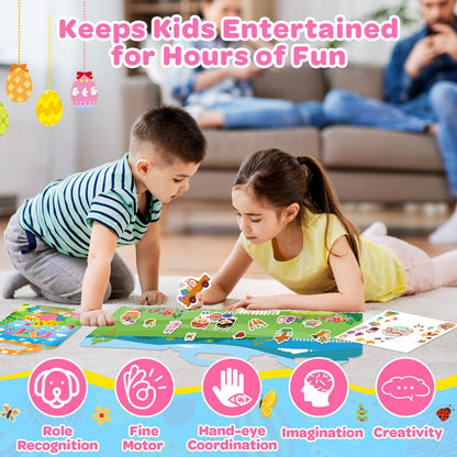 Officygnet 2 Sets Easter Reusable Sticker Books for Kids, Activity Books for Toddlers, Arts and Crafts Removable Jelly Stickers for Kids Ages 3-5, Easter Toys Gifts Basket Stuffers Essentials for Kid