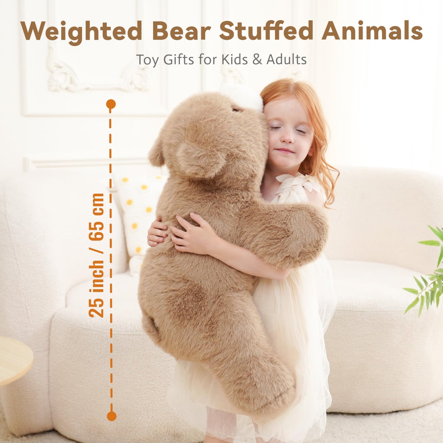AmyToo Weighted Stuffed Animals, Bear Stuffed Animal, Weighted Bear Plush, Toy Gifts for Kids & Adults, Brown, 4.5 lbs, 25 Inch