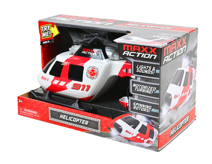 Sunny Days Entertainment Maxx Action Large Helicopter - Lights and Sounds Vehicle with Motorized Turbine and Spinning Rotors