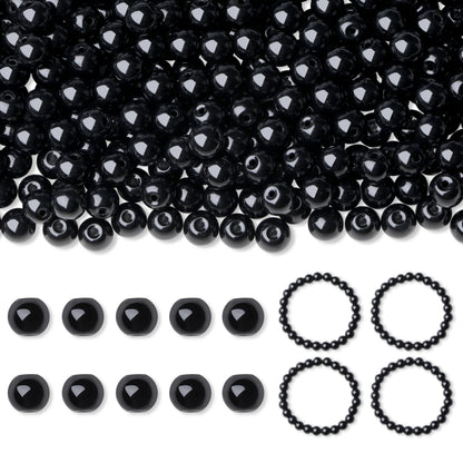 NUKAYAI 500Pcs Black Round Glass Beads 8mm for Bracelets, Beading Supplies Glass Crystal Beads for Bracelet DIY Crafts Making Kits Earring Necklaces(Black)